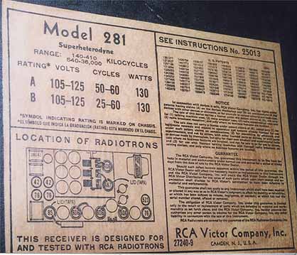 RCA Victor Model 281 notice